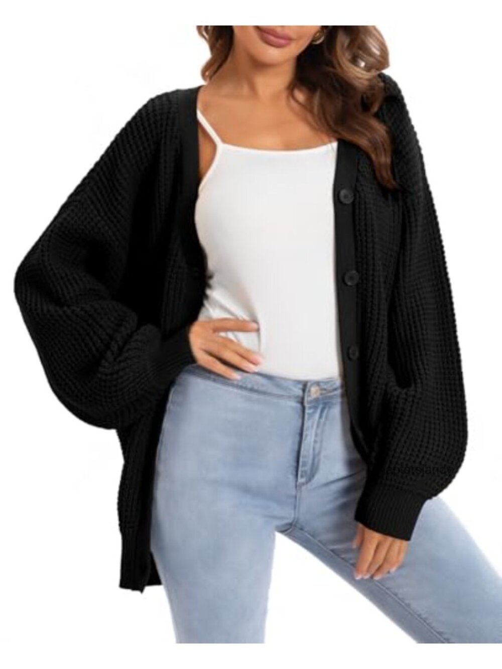 100% Cotton Oversized Cardigan Sweater Button Down V-Neck Long Sleeve